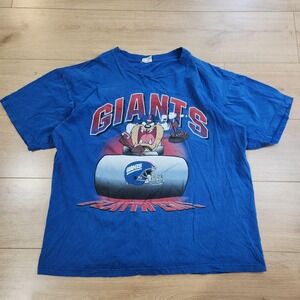 Vintage New York Giants Shirt Mens Large Blue NFL Football Taz Looney Tunes 90s